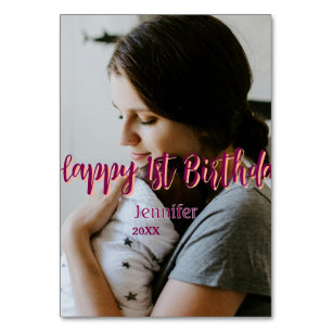 Happy 1st birthday kids baby mother red orange sty table number