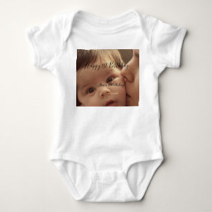 Happy 1st birthday name photo date stylish calligr baby bodysuit