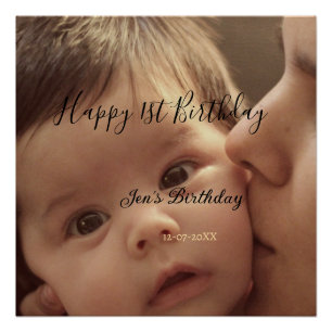 Happy 1st birthday name photo date stylish calligr poster