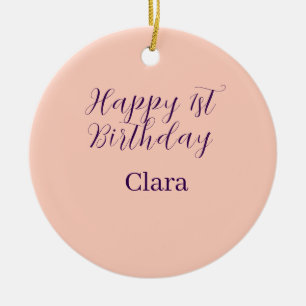 Happy 1st birthday orange purple boho retro name ceramic tree decoration