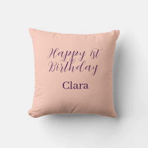 Happy 1st birthday orange purple boho retro name  cushion