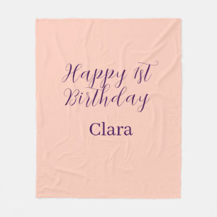Happy 1st birthday orange purple boho retro name  fleece blanket