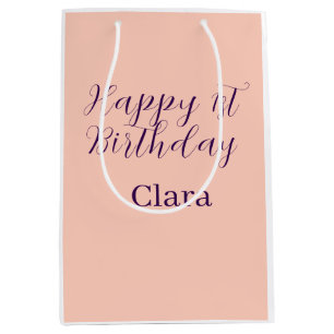 Happy 1st birthday orange purple boho retro name  medium gift bag