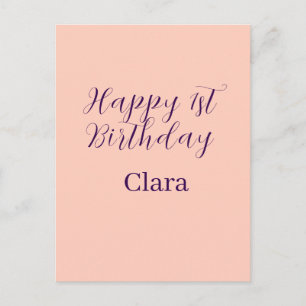 Happy 1st birthday orange purple boho retro name  postcard