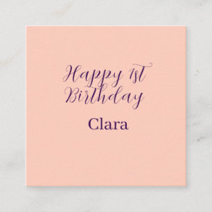 Happy 1st birthday orange purple boho retro name  square business card
