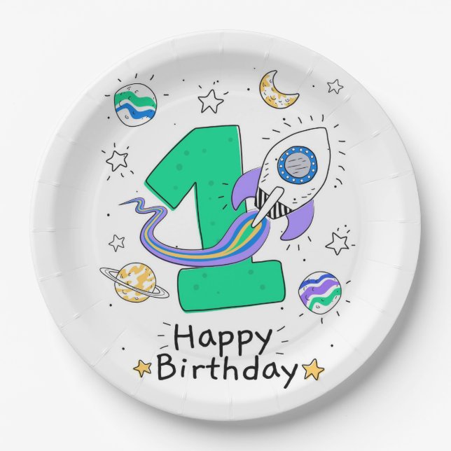 Happy 1st Birthday Paper Plate (Front)