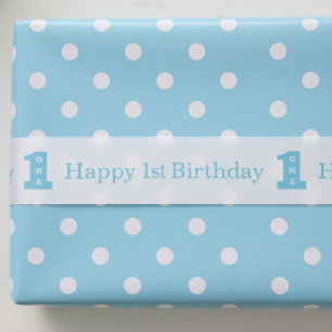 Happy 1st Birthday Party Boys Blue One Satin Ribbon