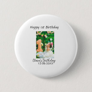 Happy 1st birthday photo simple elegant cutemodern 6 cm round badge