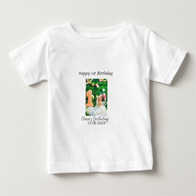 Happy 1st birthday photo simple elegant cutemodern baby T-Shirt (Front)