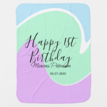 Happy 1st birthday pink green blue acrylic pour 