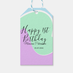 Happy 1st birthday pink green blue acrylic pour  gift tags