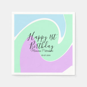 Happy 1st birthday pink green blue acrylic pour  napkin