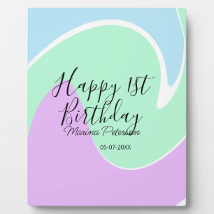 Happy 1st birthday pink green blue acrylic pour plaque