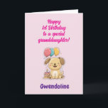 Happy 1st Birthday Special Granddaughter, Custom Card<br><div class="desc">Happy 1st Birthday card for granddaughter with adorable puppy, cake and balloon. Fully customisable message inside, personalise with your granddaughter's name and change text as you wish / add more. Delete inside text to write by hand. Instant download possible. Happy first birthday to a special granddaughter! Designed and texted by...</div>