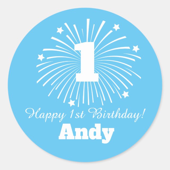 Happy 1st Birthday stickers with custom baby name (Front)