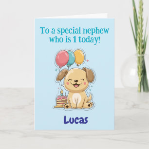Happy 1st Birthday to a Special Nephew, Puppy Card