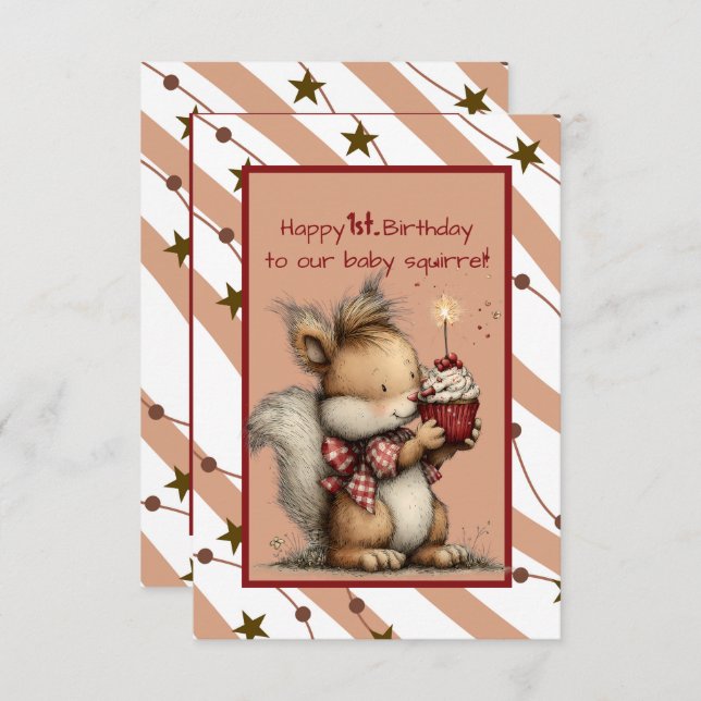Happy 1st. Birthday to Our Baby Squirrel Invitation (Front/Back)