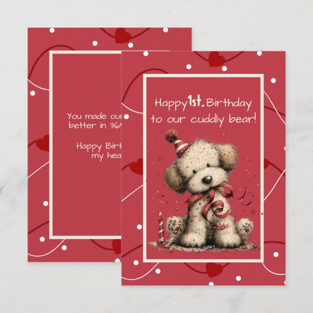 Happy 1st. Birthday to Our Cuddly Bear Invitation (Front/Back)