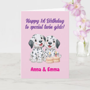 Happy 1st Birthday To Twin Girls, Cute Puppies   Card