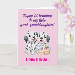 Happy 1st Birthday Twin Great-Granddaughters Card
