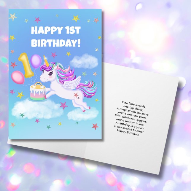 Happy 1st Birthday Unicorn with Birthday Cake Card (Creator Uploaded)