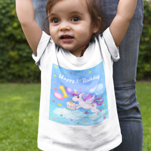 Happy 1st Birthday Unicorn with Birthday Cake T-Shirt