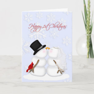Happy 1st Christmas, snow couple, snowflakes Holiday Card