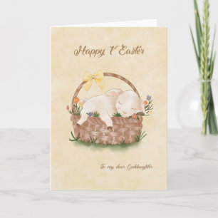 Happy 1st Easter Bunny in Basket Goddaughter Card