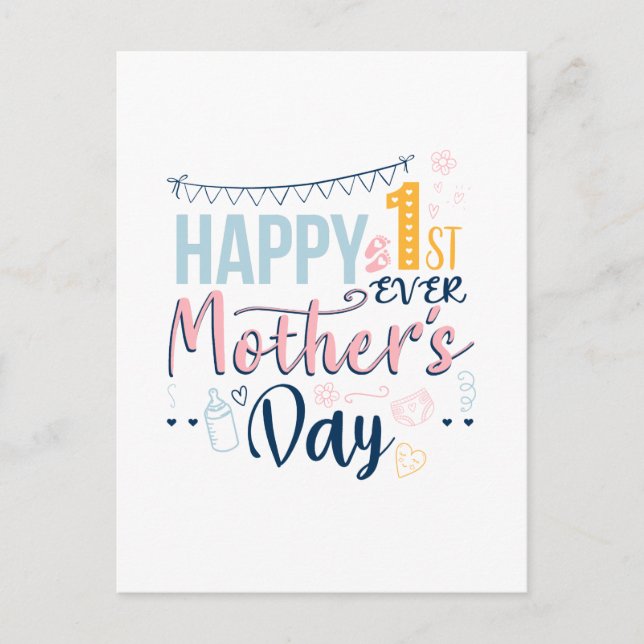 Happy 1st Ever Mothers Day Cute New Mum Postcard (Front)