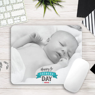 Happy 1st Father’s Day Aqua Banner Bold Typography Mouse Pad