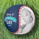 Happy 1st Father’s Day, Bold Typography, Aqua Navy Baseball<br><div class="desc">“Happy First Father’s Day.” Celebrate all of Dad’s joy of becoming a new parent. Cool, modern white and aqua blue typography and banner, plus sweet red hearts, overlay a navy blue background. Add two photos of your choice and customise the copy for the perfect, personalised keepsake baseball that he’ll treasure...</div>
