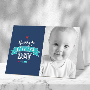 Happy 1st Father’s Day Bold Typography Navy Photo Card