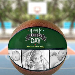 Happy 1st Father’s Day Bold Typography Photo Green Basketball