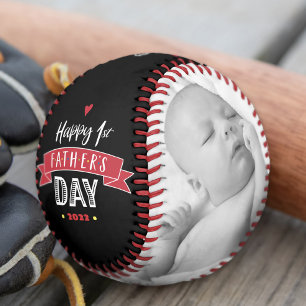 Happy 1st Father’s Day, Bold Typography, Red Black Baseball