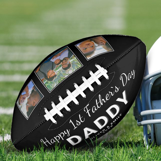Happy 1st Father`s Day Dad Keepsake 3 Photo Black Football (Creator Uploaded)