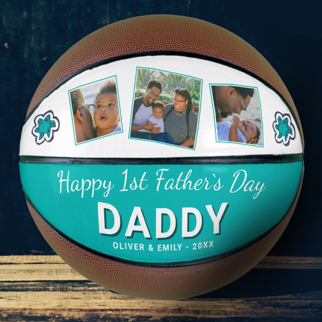 Happy 1st Father`s Day Daddy 3 Photo Flower Basketball (Creator Uploaded)