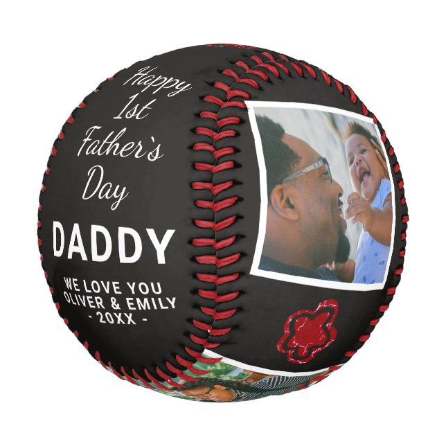 Happy 1st Father`s Day Daddy Keepsake 3 Photo Baseball (Angled)