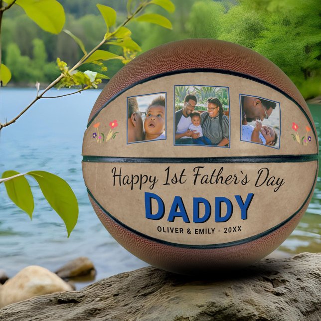 Happy 1st Father`s Day Daddy Keepsake 3 Photo Basketball (Creator Uploaded)