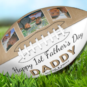 Happy 1st Father`s Day Daddy Keepsake 3 Photo Football