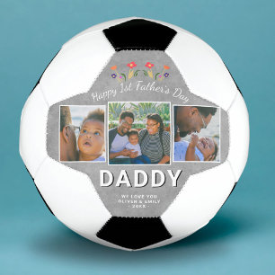 Happy 1st Father`s Day Daddy Keepsake 3 Photo Soccer Ball