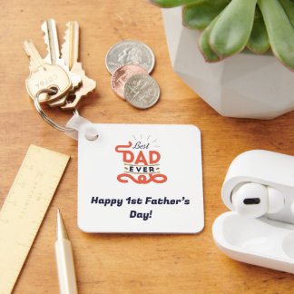 Happy 1st Father’s Day Keychain – Blue Text Design