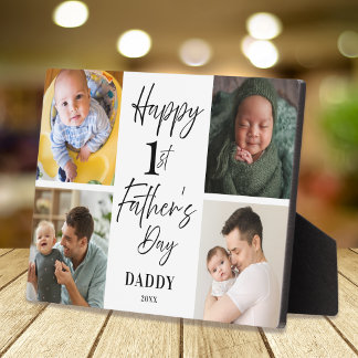 Happy 1st Father’s Day New Daddy 4 Photo Collage Plaque