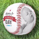 Happy 1st Father’s Day, Red Banner Bold Typography Baseball<br><div class="desc">“Happy First Father’s Day.” Celebrate all of Dad’s joy of becoming a new parent. Cool, modern black, blue, and white typography on a red banner and sweet red hearts overlay a white background. Add two photos of your choice and customise the copy for the perfect, personalised keepsake baseball that he’ll...</div>