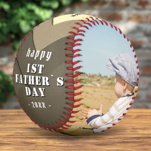 Happy 1st Father`s Day Vintage 2 Photo Collage  Baseball