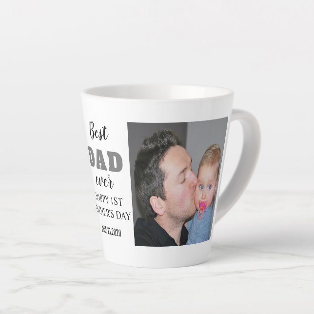 Happy 1st Father's Day 20XX Best Dad Ever Latte Mug (Right Angle)