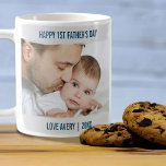 Happy 1st Fathers Day 2 Photo Grey Brushstroke Coffee Mug<br><div class="desc">Say "Happy 1st Father's Day" with a custom photo mug for a new dad. A lovely first father's day gift from baby boy or girl - or you can edit the wording to suit any other occasion. The photo template is ready for you to upload 2 of your favourite photos....</div>