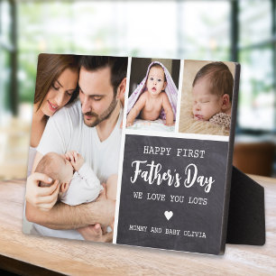 Happy 1st Father's Day 3 Photo Collage Chalkboard Plaque