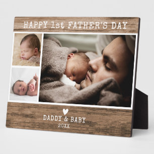Happy 1st Father's Day 3 Photo Rustic Wood Plaque