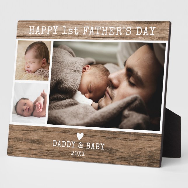 Happy 1st Father's Day 3 Photo Rustic Wood   Plaque (Side)