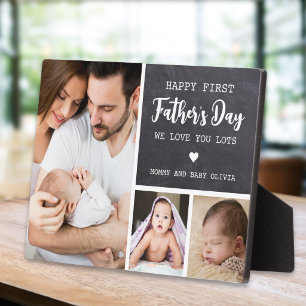 Happy 1st Father's Day Chalkboard 3 Photo Collage Plaque